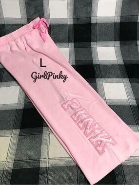 VS PINK x LoveShackFancy Wide Leg Sweatpants LIMITED EDITION PINK LOLLIPOP LARGE